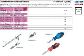 Zubehör für Steckschlüsseleinsätze, 1/4"-Vierkant (6,3 mm), Gedore